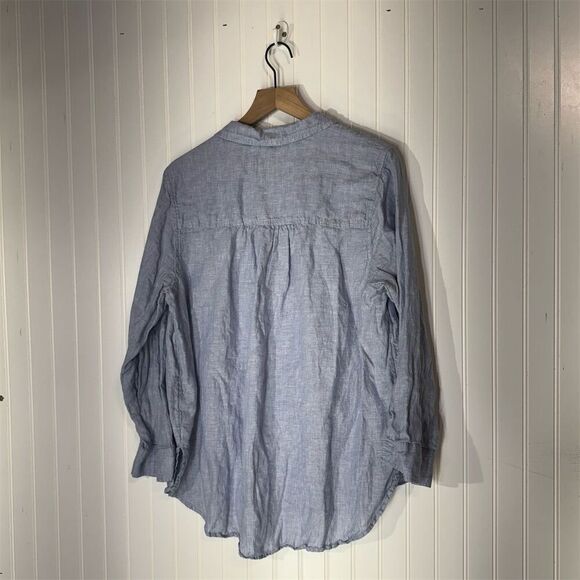 Cynthia Rowley 1X 100% Linen Chambray Blue Tunic Shirt Top Boho Beachy Preppy - Picture 2 of 7